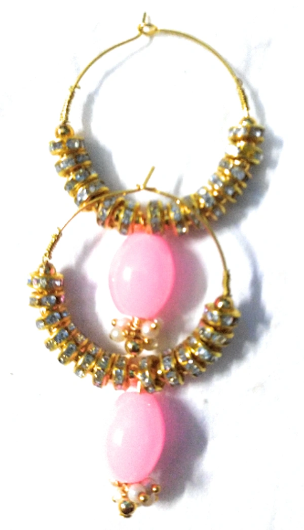 NIBRAS Pink Rhinestone Spacers Beads Drop Hoop Earrings - B09JKF37Q7, 10 gm, 6.5cm x 4cm x 1cm